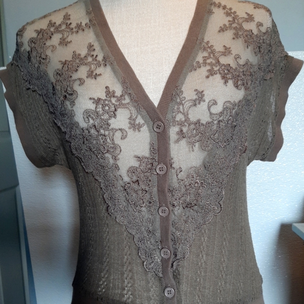 Daytrip Beautiful sheer button up lace top
